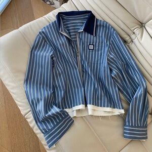 Miu Miu Blue and White Striped Blazer